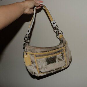 Canvas Tan and Yellow Satchel Bag - Coach